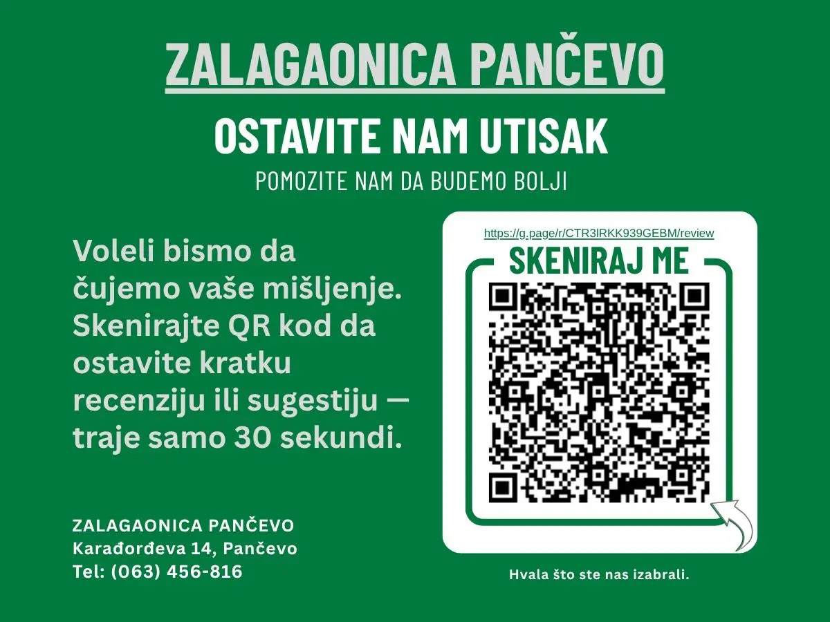 QR kod — ostavite recenziju za Zalagaonica Pančevo na Google-u